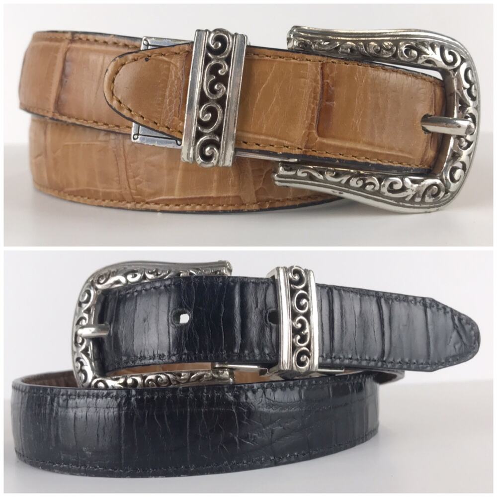 Vintage Brighton Embossed Tan Black Reversible Twist Western Fashion Belt Size S